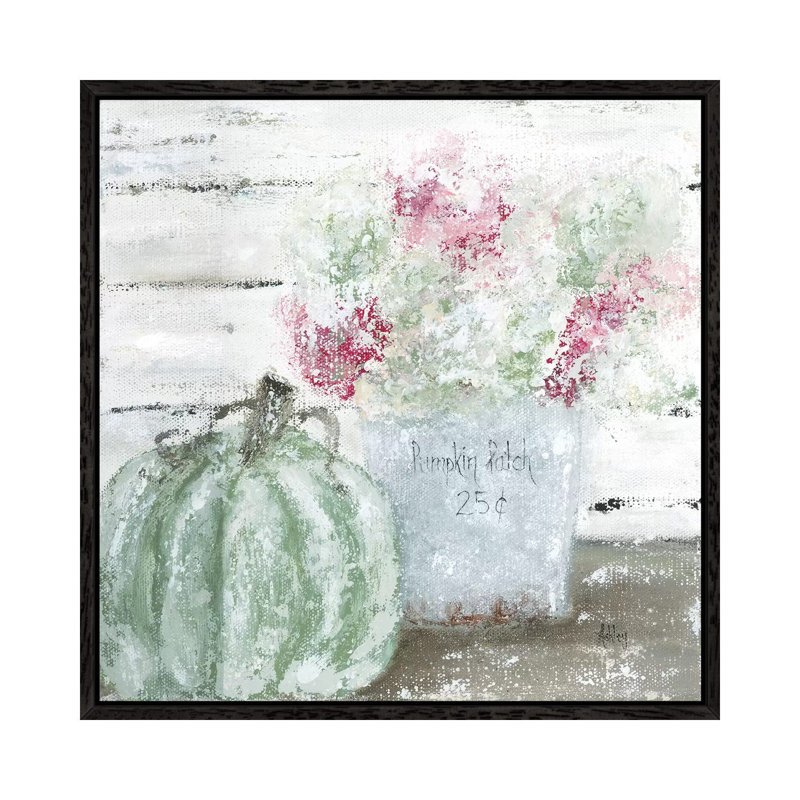Green Pumpkin Floral by Ashley Bradley - Print on Canvas, Black Framed, 45.72 cm H x 45.72 cm W