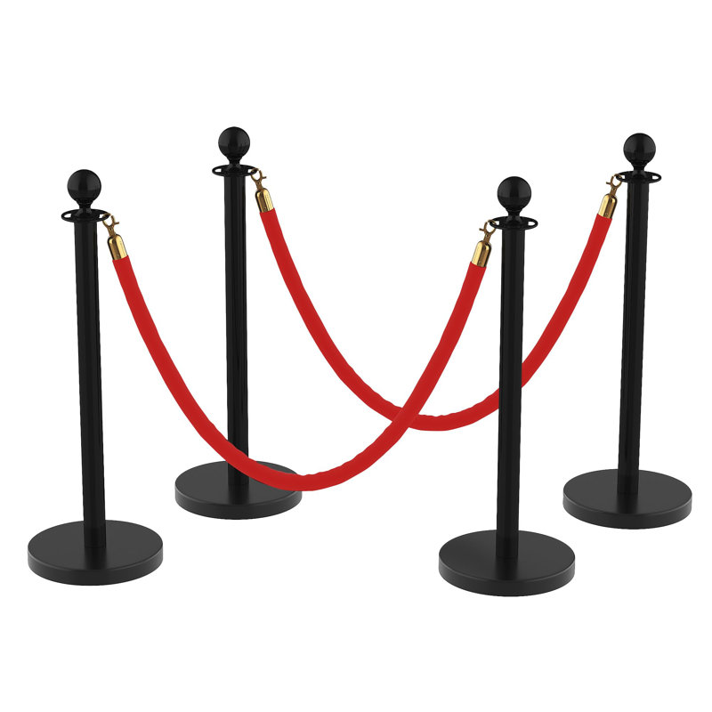Poteaux de contrôle des foules 4PC avec cordes en velours - Poteaux en acier inoxydable résistant à la rouille - Base remplissable lestée - Barrière multidirectionnelle