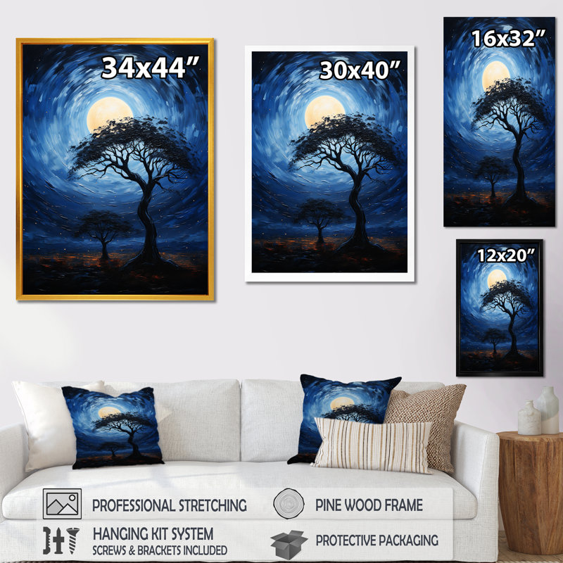 Arbre bleu africain Serengeti 3 - Art mural africain, Toile tendue, H 20 po x l 12 po