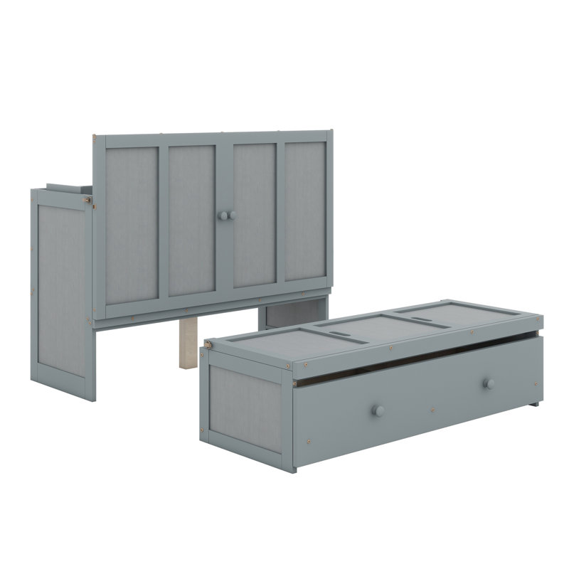 Murphy Bed With USB Port And A Large Drawer, Full/Double, Gray
