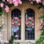 Couronne élégante de roses artificielles. Décoration de porte de 17,7 po de verdure luxuriante. Décoration murale rustique de style campagnard. Décoration de mariage et de mariage romantique. Cadeau de Pâques et de la fête des Mères-266866319