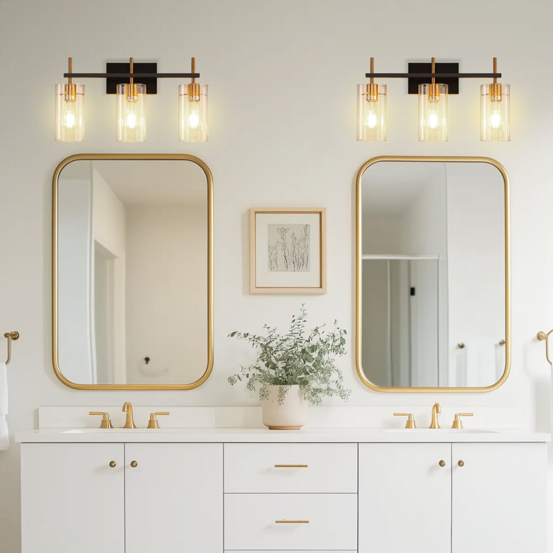3-Light Bathroom Light Fixtures Farmhouse Vanity Light, Black/Gold