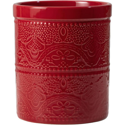 Porte-ustensiles de cuisine, porte-ustensiles super grand et stable en céramique embossée en céramique 7,2 po pour comptoir de cuisine (rouge Noël)