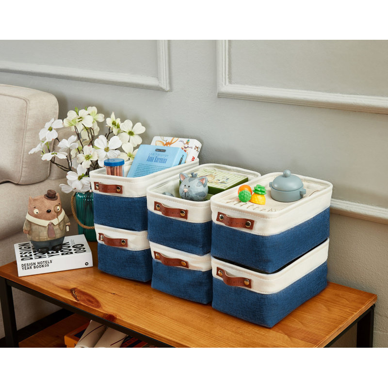 Bac de rangement pliable Decomomo | Cube de rangement pliable en tissu robuste avec poignées, Bleu marine / blanc