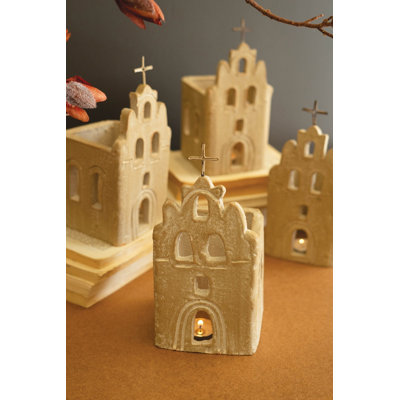  Clay San Antonio Mission Luminary Handcrafted Candle Holder 9.5" Tall Set of 4