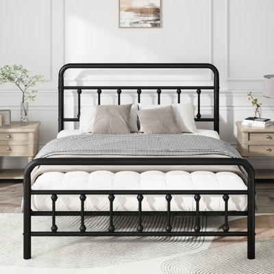 Black Full Size Metal Bed Frame, Structurally Robust And Steady, Under Storage, No Box Spring, High Headboard, Classic Design, Thick Textured Material, Ample Storage For Easy Access To Belongings
