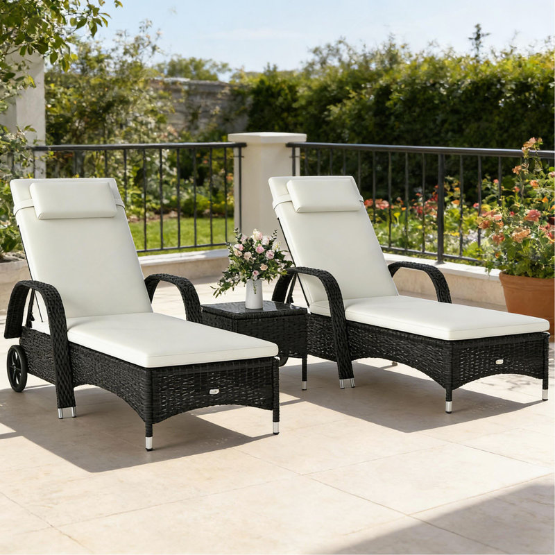 Ensemble de chaises longues d'extérieur 3 pièces