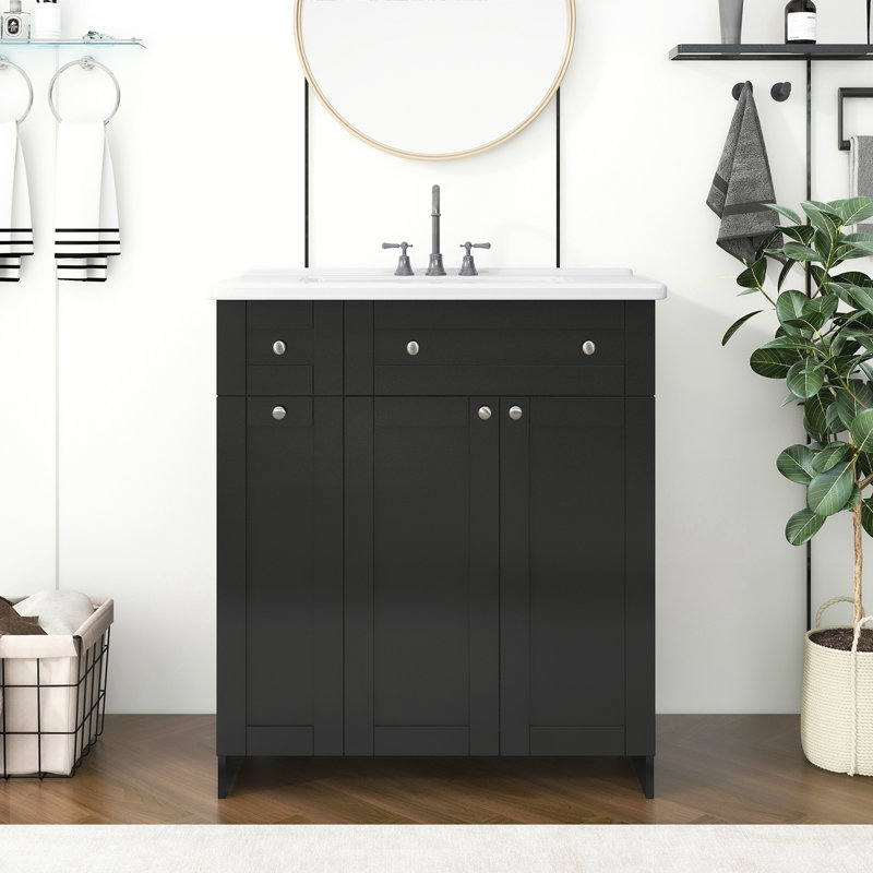 Ensemble de meuble-lavabo avec lavabo en céramique, Noir