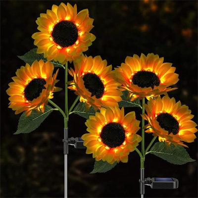 Solar Sunflower Lights, 800Ma Solar Garden Light With Real Looking Flowers Outdoor Waterproof Solar Stake Lights For Back Yard, Flower Bed, Pathway, Patio, Porch, Spring Decoration (2 Pack)