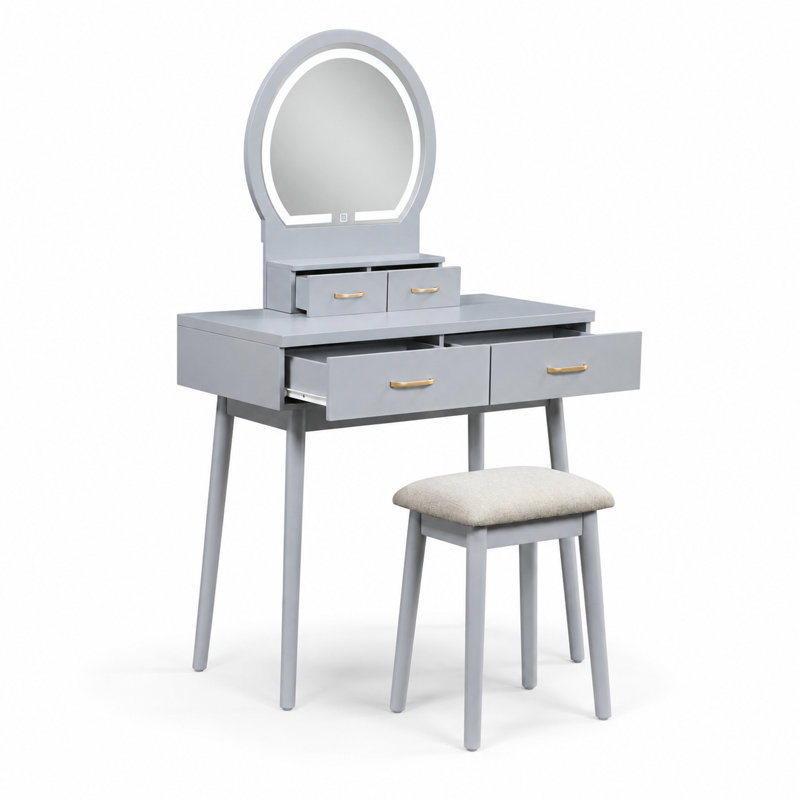 Ensemble de coiffeuse à maquillage 4 tiroirs Kamila, Gris