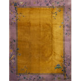 Antique Art Deco Room Size Wool Orange, Purple / Lavender / Mauve Rug