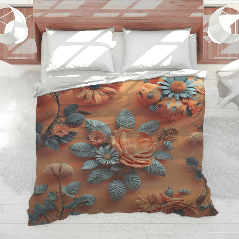 Édredon orange à motif floral, Lit simple