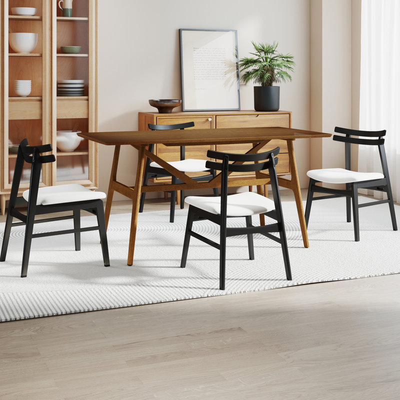 Modern Rectangular Dining Table Set With Upholstered Dining Side Chairs With Curved Back & Solid Wood Legs For Dining Room/Living Room