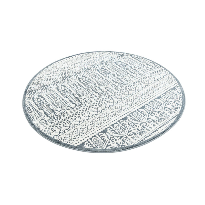 Tapis bleu-beige Southwestern / Lodge Onyxx, Rond 7 pi 10 po
