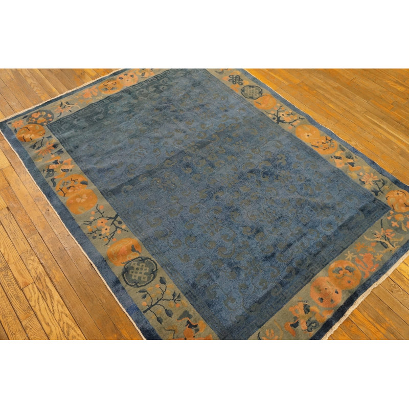 Tapis bleu antique en soie bleue