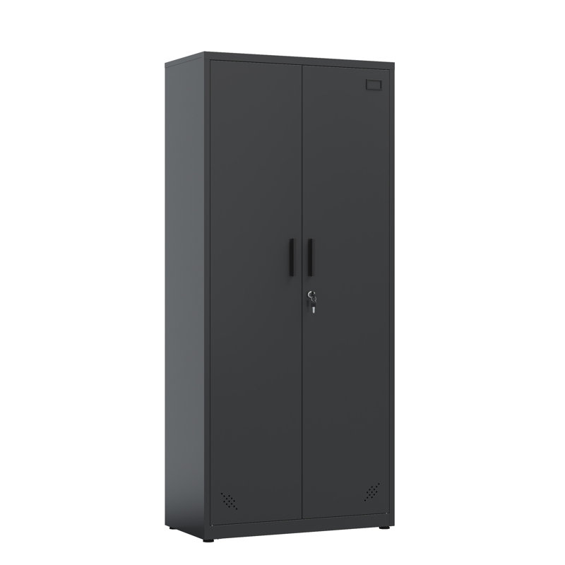 Armoire de rangement haute avec 2 portes et 4 cloisons pour séparer 5 espaces de rangement, conception maison / bureau, Noir