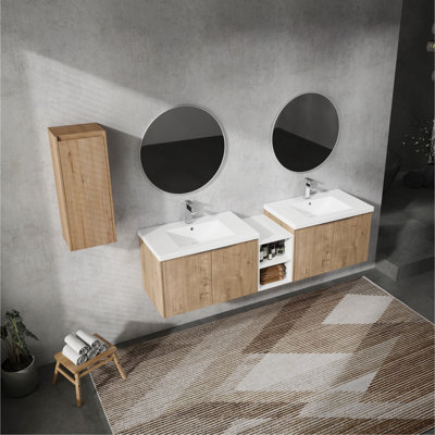 72" Modular Wall-Mounted Bathroom Vanity with Sink, Side Cabinet, and Soft-Close Doors