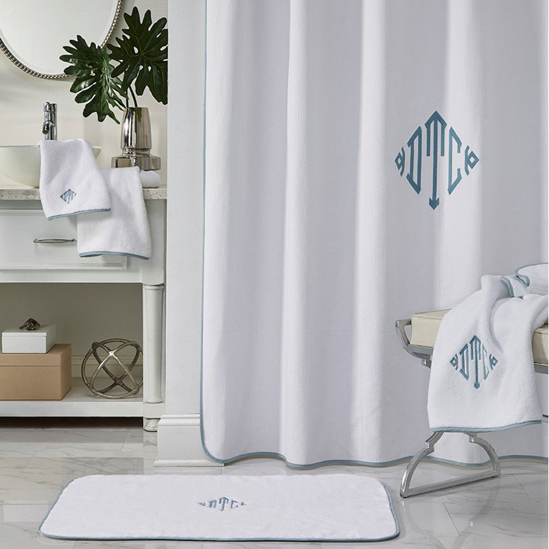 Bodrum Solid Color Shower Curtain, White/Brilliance Red