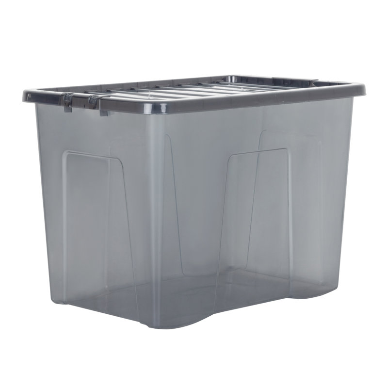 Wham Crystal 80L Plastic Storage Box Pack of 4 Tint Smoke