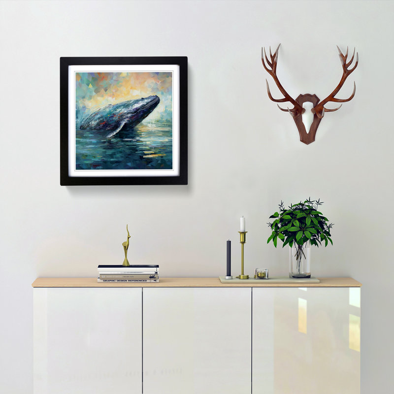 Whale Impressionism - Single Picture Frame Print on Wood, Black