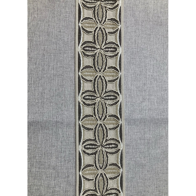 Bande de tissu de lin tissé brodé avec bordure de 4 po de largeur