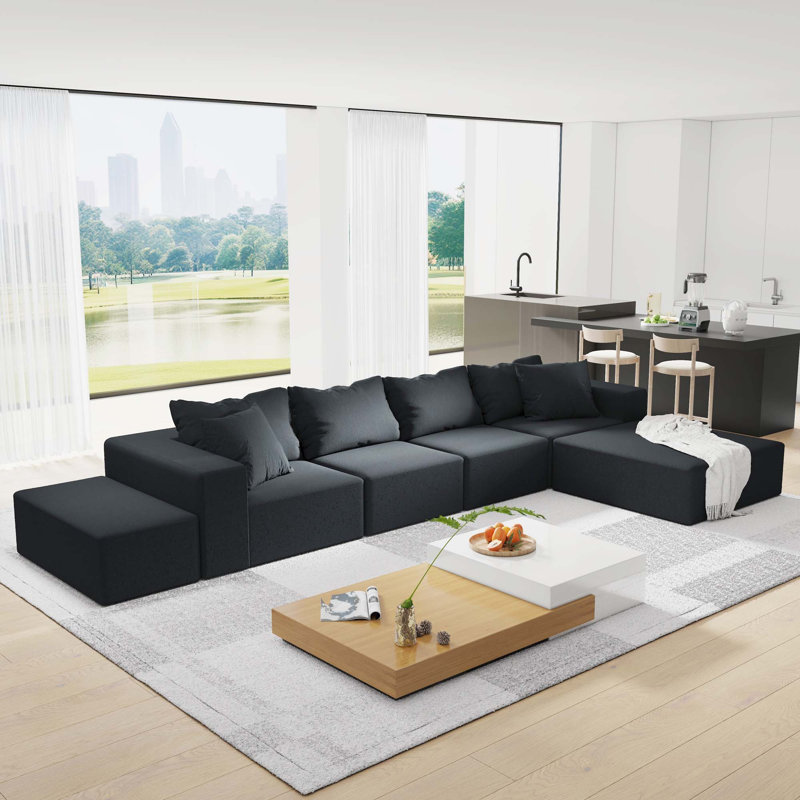 Ensemble de canapé modulaire rembourré Modern, Chenille noir