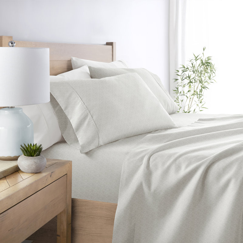 Twin Light Gray Floral Organic Microfiber Sheet Set