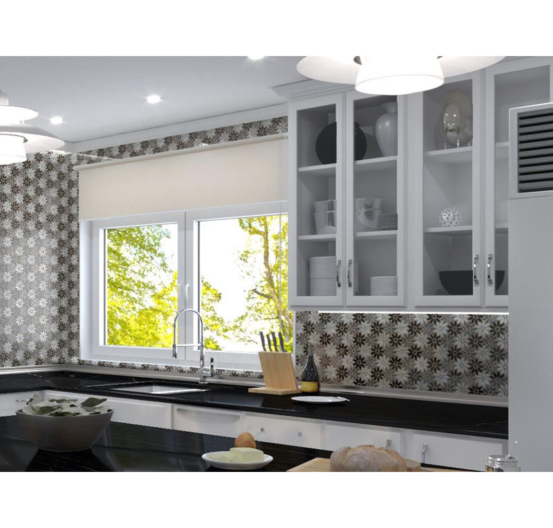 Fresh 12" x 10" Glass/Stone/Aluminum Flower Pattern Mosaic Wall Tile, Ticia
