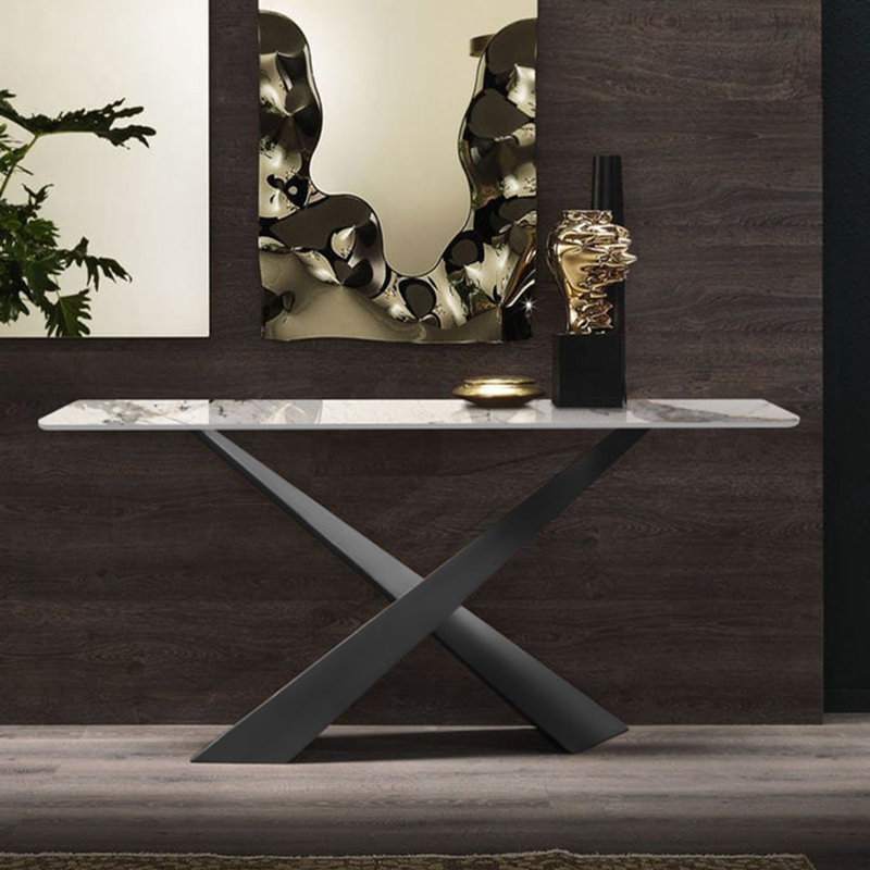 Console de style italien en pierre frittée., H 31,5 po x l 55 po x P 15,7 po, Noir