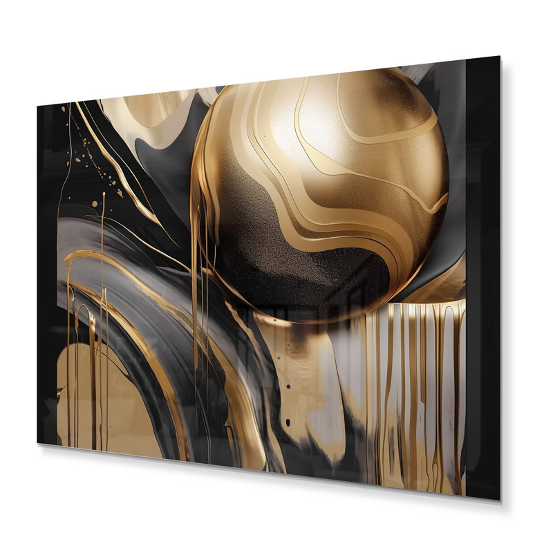 Marbre captivant doré et noir IV - Marbre abstrait en métal, H 24 po x l 32 po