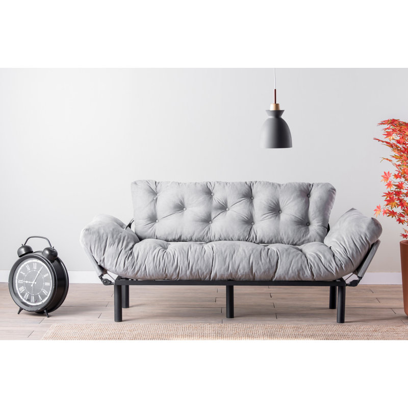 3-Seat Sofa-Bed, Modern Grey Fabric, 72.8 x 33.5 x 27.6 inches | 100% Metal Frame, 24 DNS Foam Cushioning | 5-Levels Adjustable Arms, Max Weight Capacity 661 lbs | Stylish & Functional Design for Living Room & Guest Room
