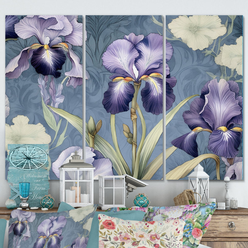 Impression sur toile mauve, vert et iris, impressions sur toile, 3 pièces, H 40 po x l 60 po x P 1 po