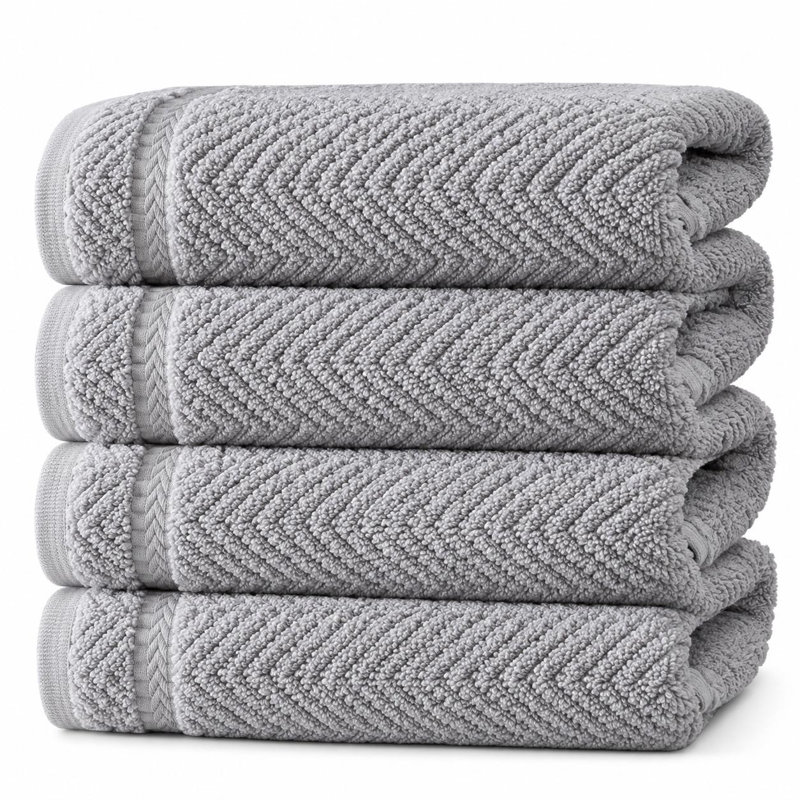 Ensemble de quatre serviettes de toilette en coton turc à chevrons gris pâle, 40 x 75 cm