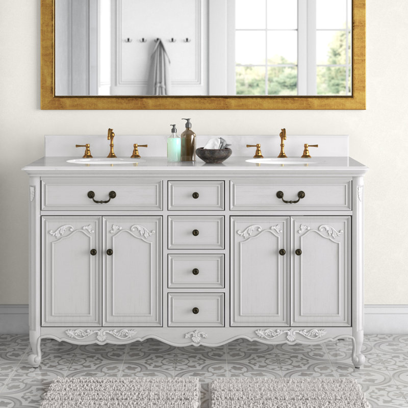 Angelique 60'' Double Bathroom Vanity with Top, White, White