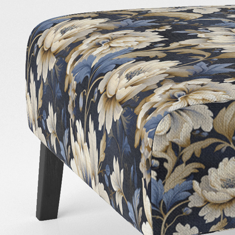 Beige et bleu Dahlia Retreat - Fauteuil de chambre rembourré de style campagnard, fauteuil d'appoint floral rustique