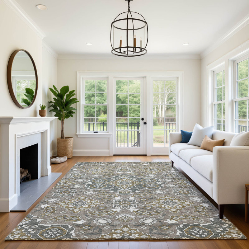 Premium Machine Washable Crestover AMF1853 Global Rug, Rectangle 3' x 5'