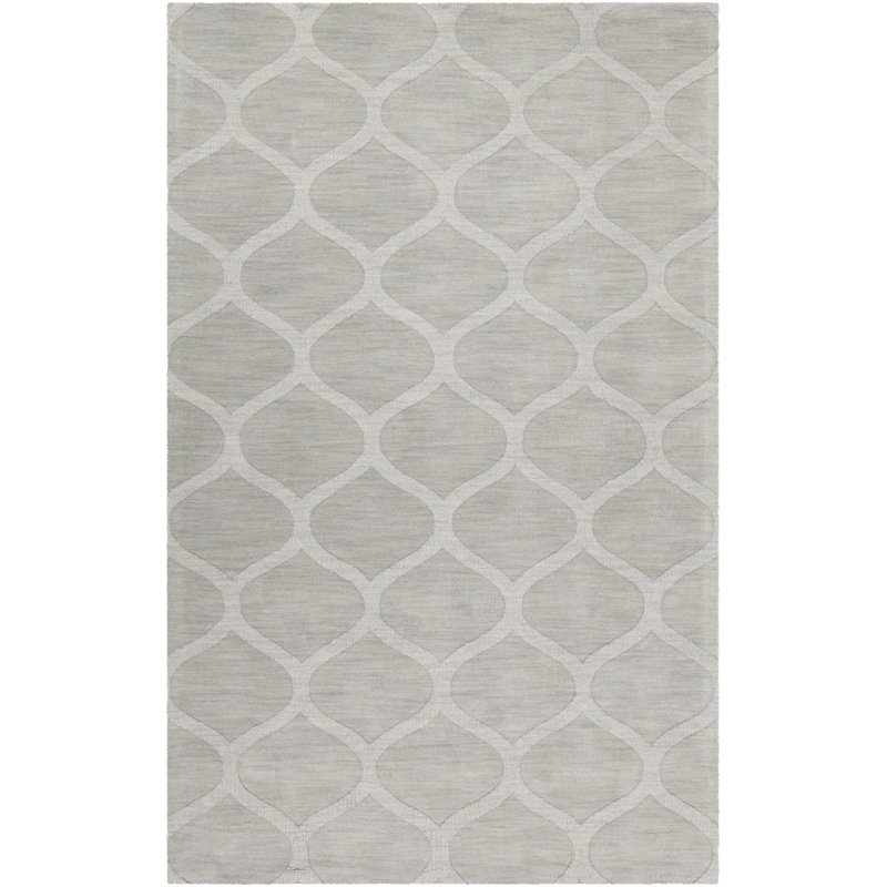 Tapis gris en laine touffeté géométrique fait main, Rond 8 pi