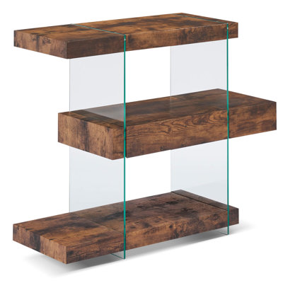 32" Length Narror Console Table with 3-Tier Shelves and a Hidden Drawer, Modern Entryway Table with Tempered Glass Frame