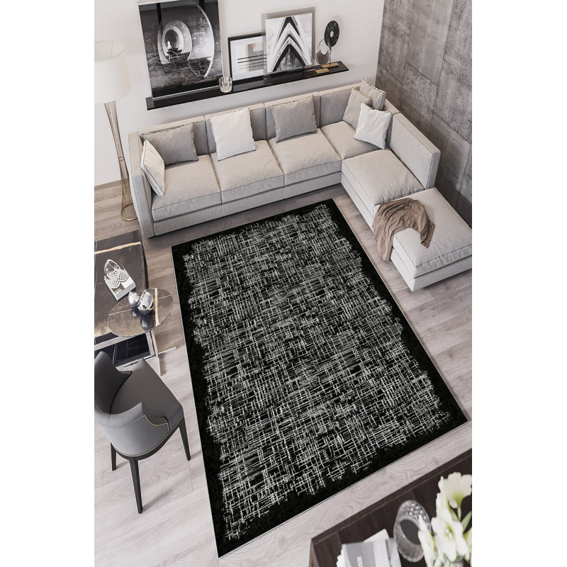 Antibacterial Area Rug, Black, 31.5 x 47.2 Inches | 100% Polyester, 650 g/m², 0.16 in Pile Height | Eco-Friendly, Non-Slip PVC Dot Underside, Machine Washable, Digital Print | Perfect for Living Room & Bedroom Decor