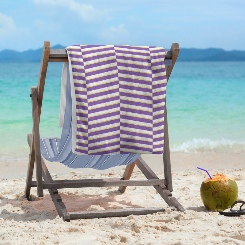 Fractured Stripes Beach Towel, Floral/White
