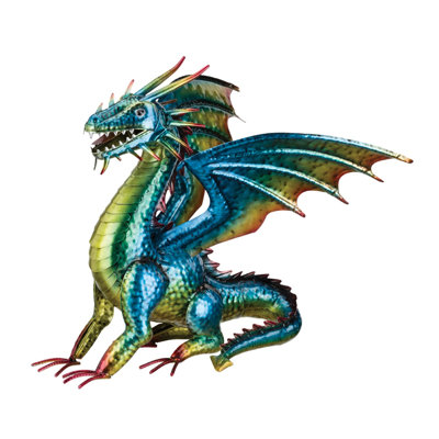 19 Inch Dragon Decor Metal Garden Statues Standard - Green Mystic