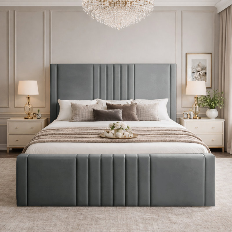 Haisley Upholstered Storage Bed Frame, Double (4'6), Grey