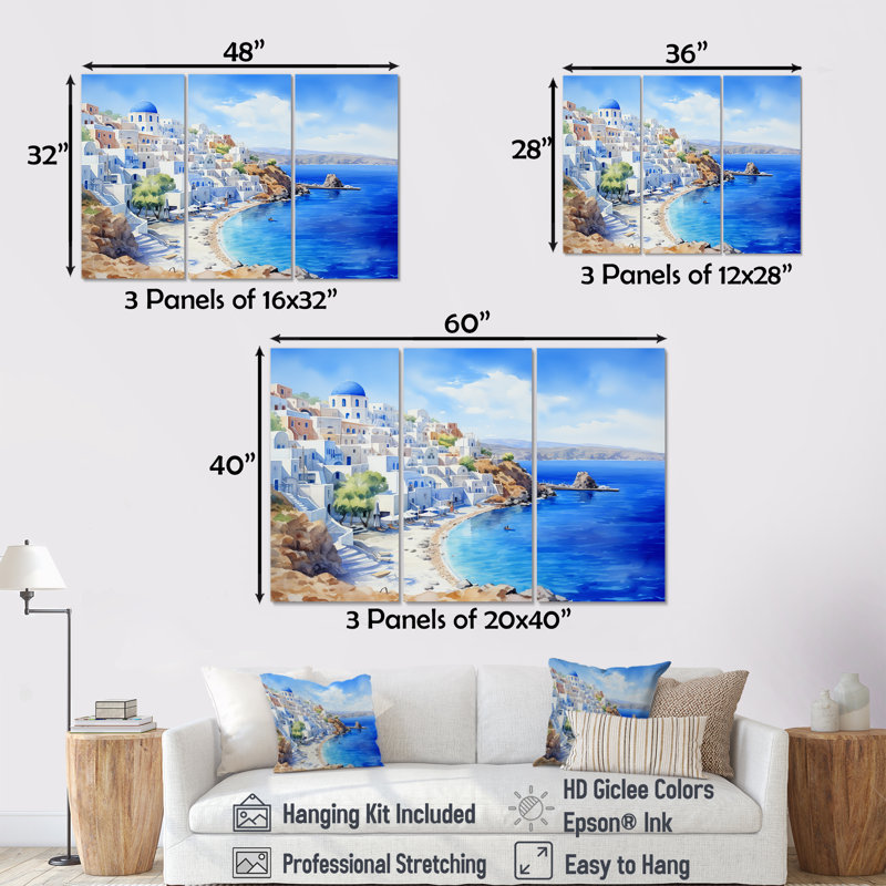 Santorini, Grèce, sérénité - Grèce, art mural, Toile tendue, H 28 po x l 36 po x P 1 po