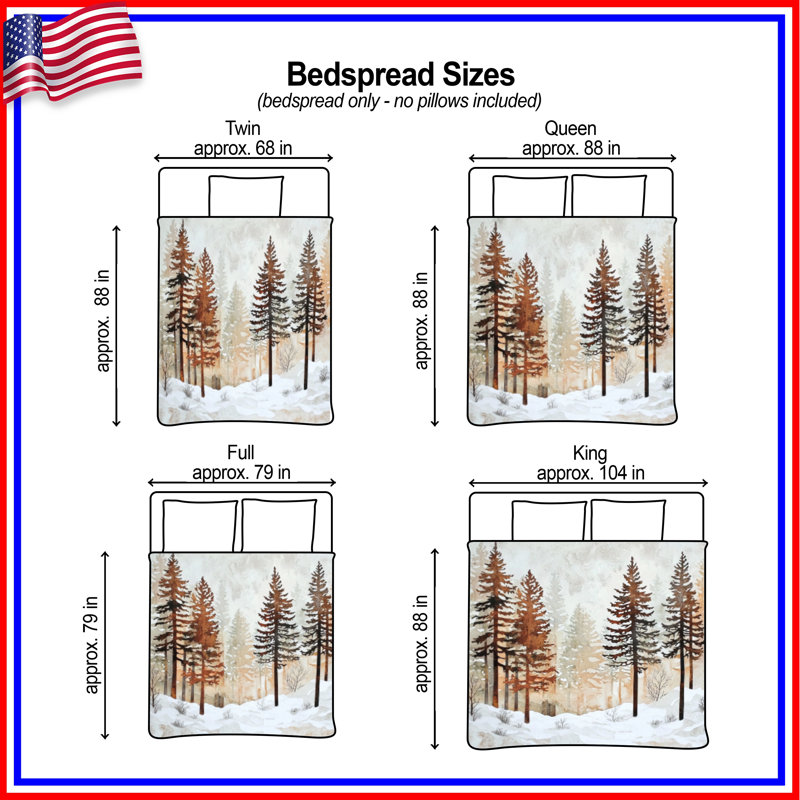Snowy Pine Forest Scene Bedding Winter Bedspread Landscape, Full / Double