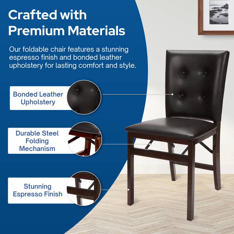 Stakmore Parson's Upholstered Back Folding Chair, Espresso Frame with Bonded Leather, Espresso Bonded Leather