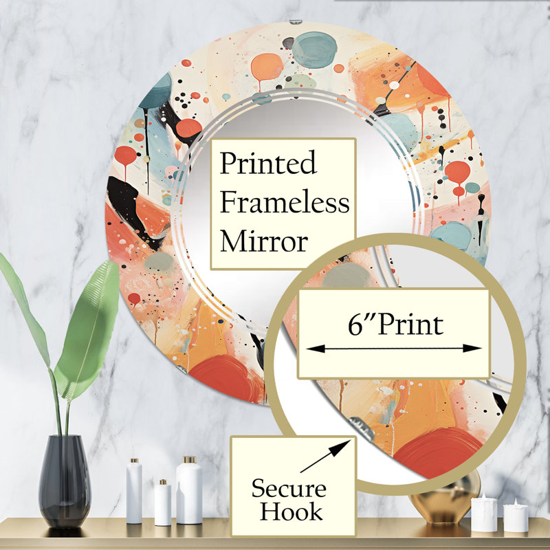 Freidrick - Miroir mural rond Mid-Century, 32 po x 32 po