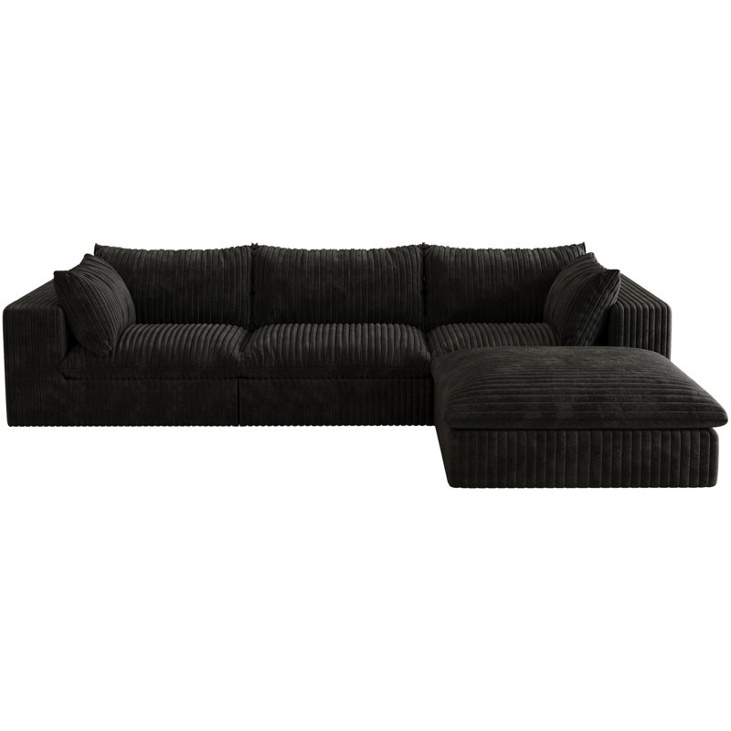Canapé Cloud, tissu velours côtelé, sièges profonds, conception à deux couches, coussin amovible, 24" H x 118.2" W x 78.8" D