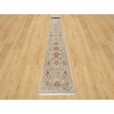 2'7"x22' Beige The Sunset Rosettes Wool and Silk Hand Knotted Runner Rug BCC30E3A53494650B2FCFEEAD23C7122