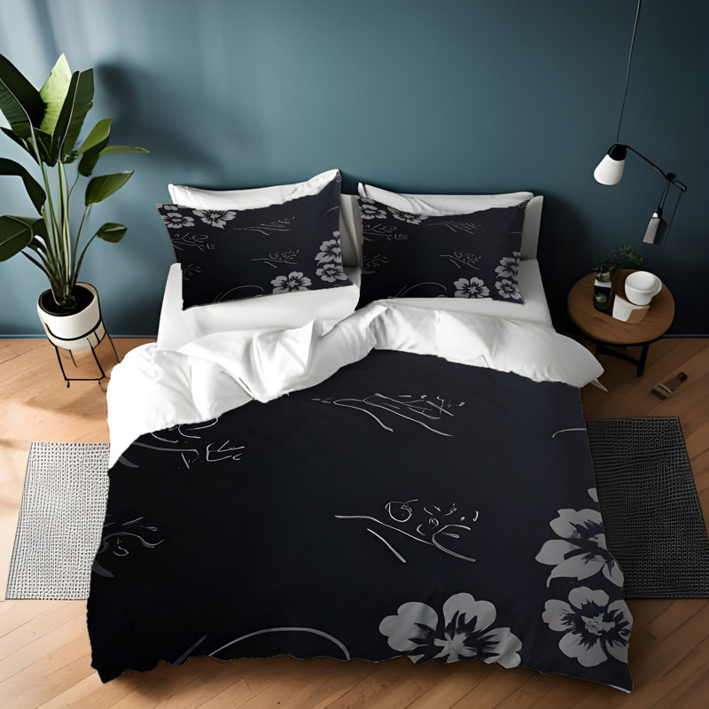 Polyester Floral Duvet Cover, King Duvet Cover + 2 King Shams