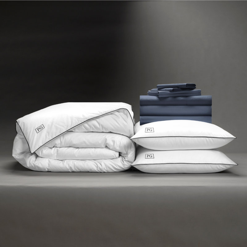 Ensemble d'édredon standard en coton 10 pièces, Édredon pour lit double et 9 pièces additionnell, Bleu marine foncé